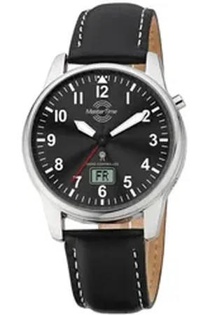 Master Time Funkuhr Basic MTGA-10715-61L, Armbanduhr, Quarzuhr, Herrenuhr, Datum, Lederarmband schwarz