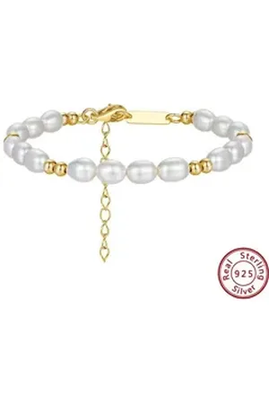 Eyecatcher Armkette Elegantes Armband aus 925 Sterling Silber mit Süßwasserperlen Länge (kein Set) goldfarben|weiß