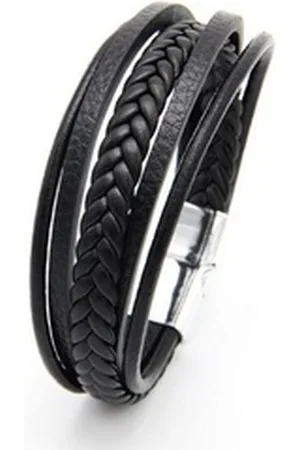 Karma Armband Herrenarmband 5reihig Leder schwarz silber Männerarmband, Lederarmband Herrenschmuck Männerschmuck Geschenk für Ihn