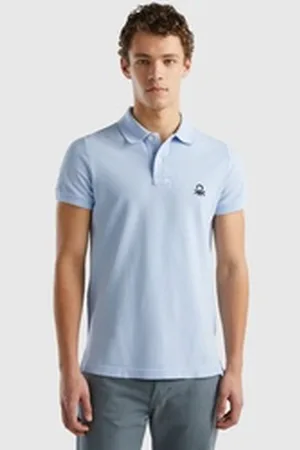 Benetton United Colors of Poloshirt mit großem Label-Badge blau S