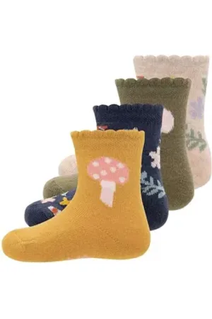Ewers Socken Socken GOTS Blümchen/Pilz (4-Paar) blau|bunt|grün 19-22