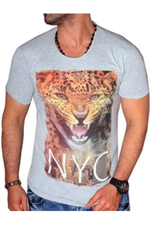Blackrock T-Shirt T-Shirt Urlaub Leopard Tiger kurzarm Rundhals bedruckt Slim-Fit grau M-L