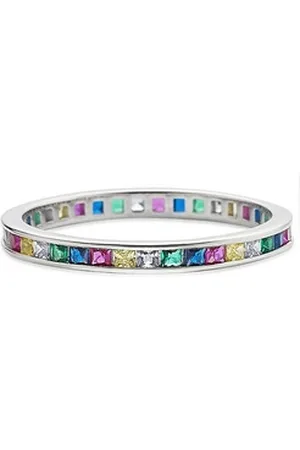 Bruno Banani Fingerring Schmuck Geschenk Silber 925 Damenring Memoire Regenbogen, mit Zirkonia (synth) blau|bunt|gelb|grün|rosa|silberfarben 59