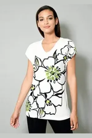 ALBA MODA Print-Shirt Shirt mit modischem Druck im Vorderteil weiß 36