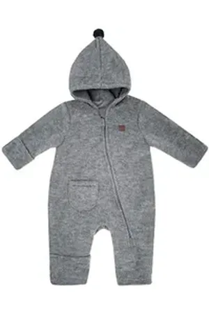 maximo Fleeceoverall mit Zipfelkapuze mit Pompon und Reißverschluss grau 74