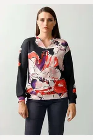 ALBA MODA Print-Shirt Shirt mit floralem Druck im Vorderteil blau 36