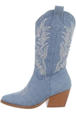Ital-Design Damen Cowboyboots Western Westernstiefel (84463157) Blockabsatz Western- & Bikerstiefel in Blau blau 38 EU