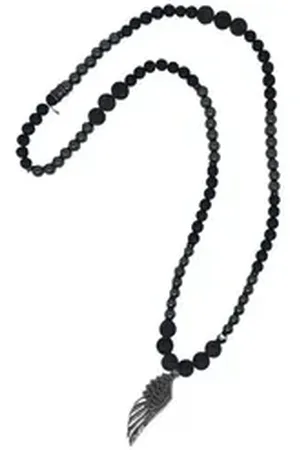 Aaron Bane Perlenkette Lavasteine Hämatin Perlenkette Kette Damen/Herren Engelsflügel (1-tlg)