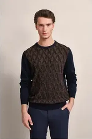 Bugatti Strickpullover mit 2-farbigem Rautenmuster braun 4XL