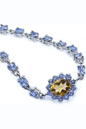 Goldene Hufeisen Silberarmband echter Tansanit Citrin Armband 925 Sterling-Silber mit Edelsteine, Damen Armschmuck mit Edelsteine silberfarben