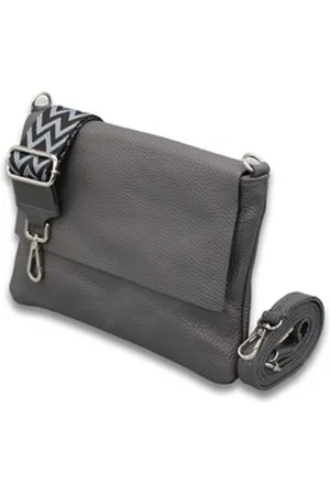 Adel Bags Schultertasche CALI Schlanke Tasche mit 3 Fächer, Slim Crossbody Bag Echtes Leder grau