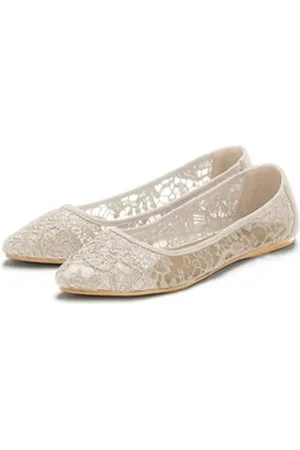 Lascana Slipper Halbschuh, Ballerina mit floraler Spitze VEGAN beige 40 EU