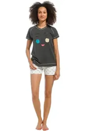 Rebelle Pyjama Damen Pyjama Shorty (2 tlg) Modisches Design grau 42