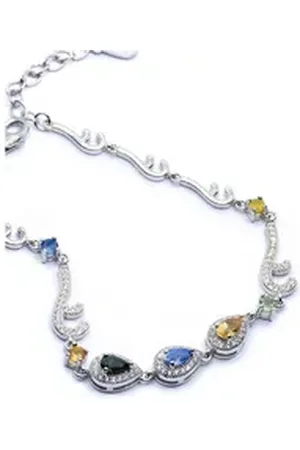 Goldene Hufeisen Silberarmband echter Saphir Armband 925 Sterling-Silber mit Edelsteine, Damen Armschmuck mit Saphir Edelsteine silberfarben