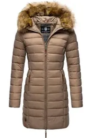 Marikoo Steppmantel Rose-Stepp zeitloser Winterparka mit großer Kunstfellkapuze braun M (38)