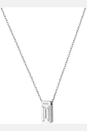 HUGO BOSS Kette mit Anhänger Schmuck Edelstahl Halsschmuck Ankerkette CLIA, mit Glasstein silberfarben
