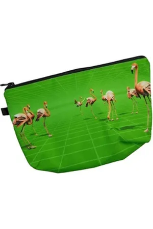 cosey Kosmetiktasche Make-up Tasche, Schminktasche und Kulturbeutel – Flamingo Design grün