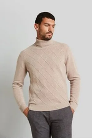 Bugatti Rollkragenpullover mit 3-D-Rautenmuster beige|braun 4XL