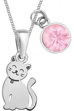 Goldene Hufeisen Kette mit Anhänger mini Katze Anhänger mit 38cm Kette 925 Silber Mädchen Kinder (3-tlg, inkl. Etui), Schmuck für Mädchen rosa|silberfarben