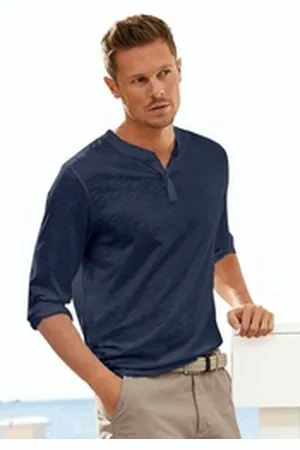 H.I.S H.I.S Henleyshirt Langarm, Shirt mit Knopfleiste aus strukturierter Baumwoll-Qualität blau XXL (60/62)
