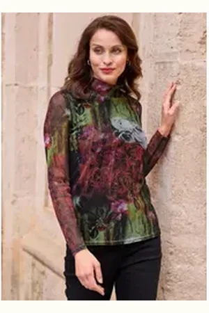 ALBA MODA Print-Shirt Mesh-Shirt bunt|weiß 34
