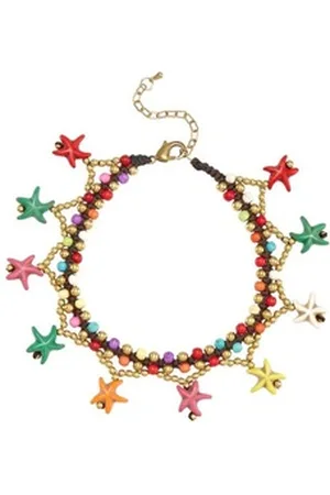 Lascana Fußkette mit Anhänger fröhliche Seestern Motive, Seesternanhänger, Fußkettchen-Armband, Fußkettchen mit Anhänger blau|gelb|goldfarben|schwarz