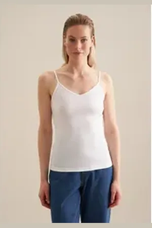 Seidensticker Shirttop Schwarze Rose Ohne Arm V-Neck Uni weiß L