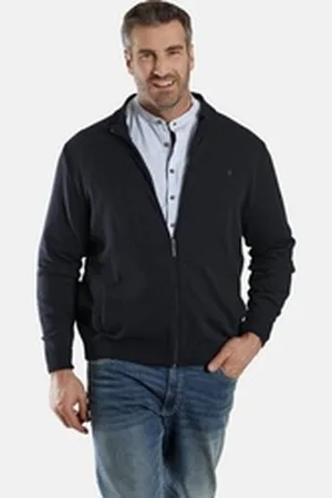 Charles Colby Strickjacke EARL THOMAS mit Details in Strukturstrick blau XXL (60/62)