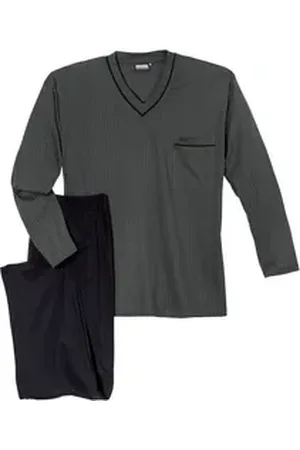 Adamo Pyjama Pyjama dunkelgrau-schwarz gestreift Übergröße (2 tlg) grau|schwarz 4XL