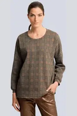 ALBA MODA Langarmshirt Shirt im Karodessin braun 34
