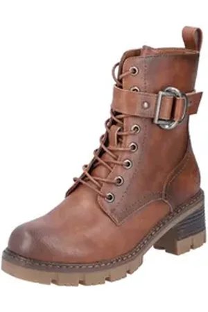Rieker Schnürstiefelette, Schnürboots, Bikerboots, Blockabsatz, mit verstellbarer Schnalle braun 42 EU