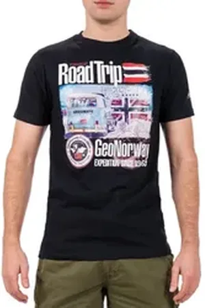 Geographical Norway T-Shirt Casual Kurzarm Shirt bajiami Men Black L mit auffälligen Prints schwarz L