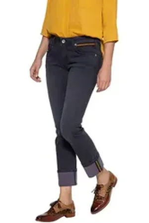 ATT Gerade Jeans Stella mit Beinaufschlag und aufgestepptem Band grau 34