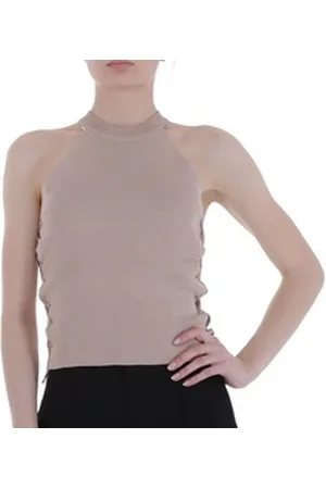 Ital-Design Tanktop Damen Freizeit (80171094) Cold Shoulder Stretch Top in Beige beige|braun S/M