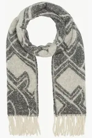 Comma, Comma Halstuch Gemusterter Schal aus Web-Jacquard, Fransen beige