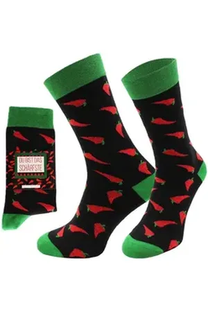 Chili Lifestyle Freizeitsocken CHILI Lustige Socken mit Spruch Banderole als Geschenksocken (Paar, 1-Paar, Mit Spruchbanderole) Weichbund ohne Gummidruck grün|rot|schwarz 36-40