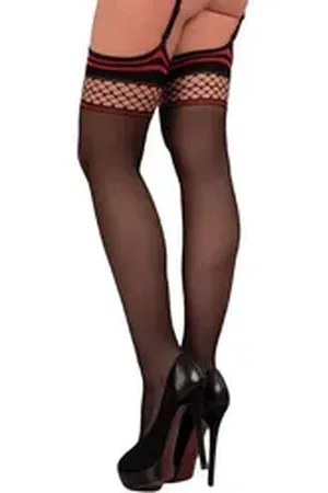 LivCo Corsetti Strapsstrümpfe Straps-Strümpfe mit Netz-Bund - schwarz, rot schwarz M