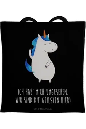 Mr. & Mrs. Panda Tragetasche Einhorn Mann - Schwarz - Geschenk, Einhörner, Party, Jutetasche, cool (1-tlg), Gemütliches Design schwarz