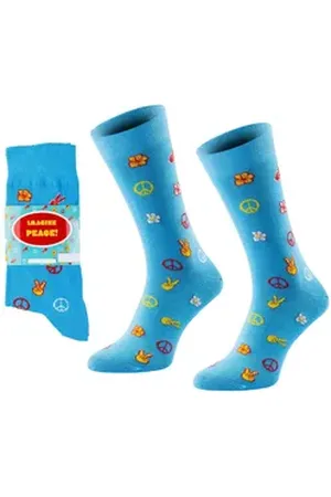 Chili Lifestyle Freizeitsocken PEACE Lustige Socken mit Spruch Banderole als Geschenksocken (Paar, 1-Paar, Mit Spruchbanderole) Weichbund ohne Gummidruck blau|gelb|rot 41-45