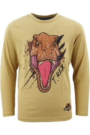 Jurassic World Langarmshirt Velociraptor oder T-Rex Jungen Kinder Shirt Gr. 104 bis 128, Baumwolle beige|braun 104