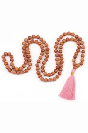 BODHI Perlenkette Mala Yoga Kette mit Sandelholz-Duft, farbige Quaste, 108 Perlen rosa