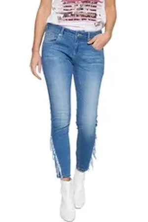 ATT Slim-fit-Jeans Leoni (1-tlg) mit Fransenaufsatz am Unterschenkel blau 34