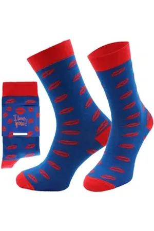 Chili Lifestyle Freizeitsocken LOVE Lustige Socken mit Spruch Banderole als Geschenksocken (Paar, 1-Paar, Mit Spruchbanderole) Weichbund ohne Gummidruck blau|rot 41-45