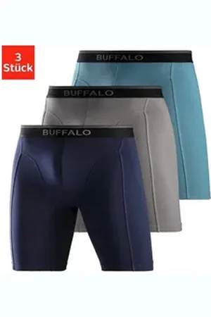 Buffalo Boxer Boxershorts für Herren (Packung, 3-St) in langer Form ideal auch für Sport und Trekking blau|bunt|grau M