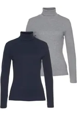 FLASHLIGHTS Rollkragenshirt (2er-Pack) Langarm, sehr figurbetont, aus Feinrippstoff, aus 100% Baumwolle grau 48/50