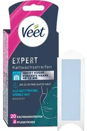 Veet Kaltwachsstreifen EXPERT, 20 St., für Gesicht, - zur Haarentfernung für alle Hauttypen inkl. sensibler Haut