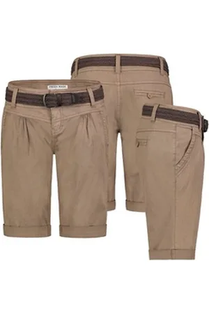 Fresh Made Bermudas Damen Short Bermuda kurze Hose Sommer Chino Stoff Hose mit Gürtel beige S / 36