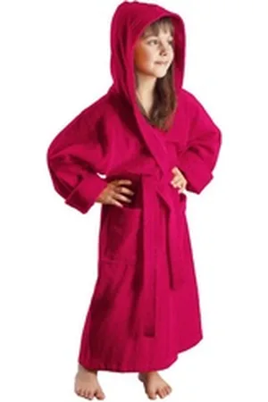 Arus Kinderbademantel für Jungen und Mädchen, mit Kapuze, 100% Baumwolle, mit zwei Taschen, farbenfroh rot 176