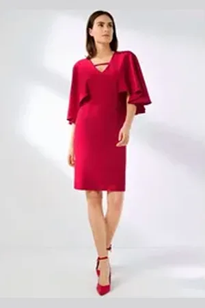 ALBA MODA Midikleid Kleid in Capeoptik und Zierband in Ausschnitt rot 46