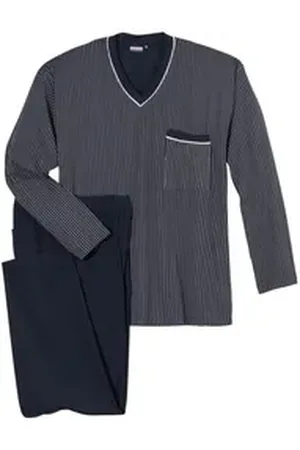 Adamo Pyjama Pyjama dunkelblau-weiß gestreift Übergröße (2 tlg) blau 4XL